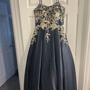 Betsy & Adam Blue Prom Gown with Silver Embellishments